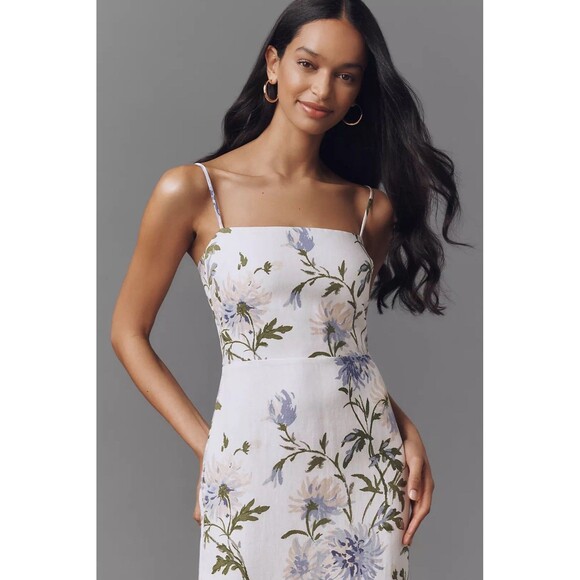 Reformation White Floral Maxi Dress with Blue and Green Print - Picture 7 of 16